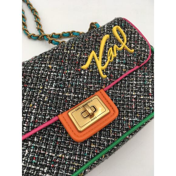 Karl Lagerfeld Colorful Agyness Tweed Shoulder Bag Logo - Picture 6 of 8